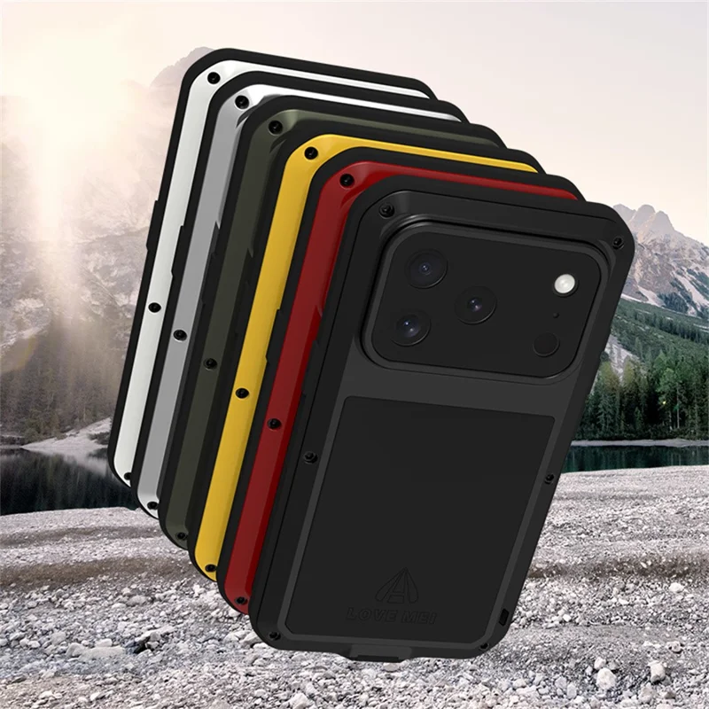 LOVE MEI Capa para iPhone 17 Pro Protetor de Tela de Vidro Temperado Metal + Silicone - Preto