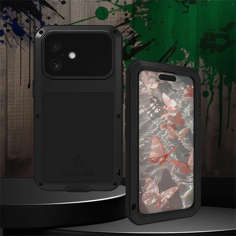 LOVE MEI til iPhone 17 skærmbeskytter i krogbeskyttende stof + silikone telefonbeskyttelse - Sort