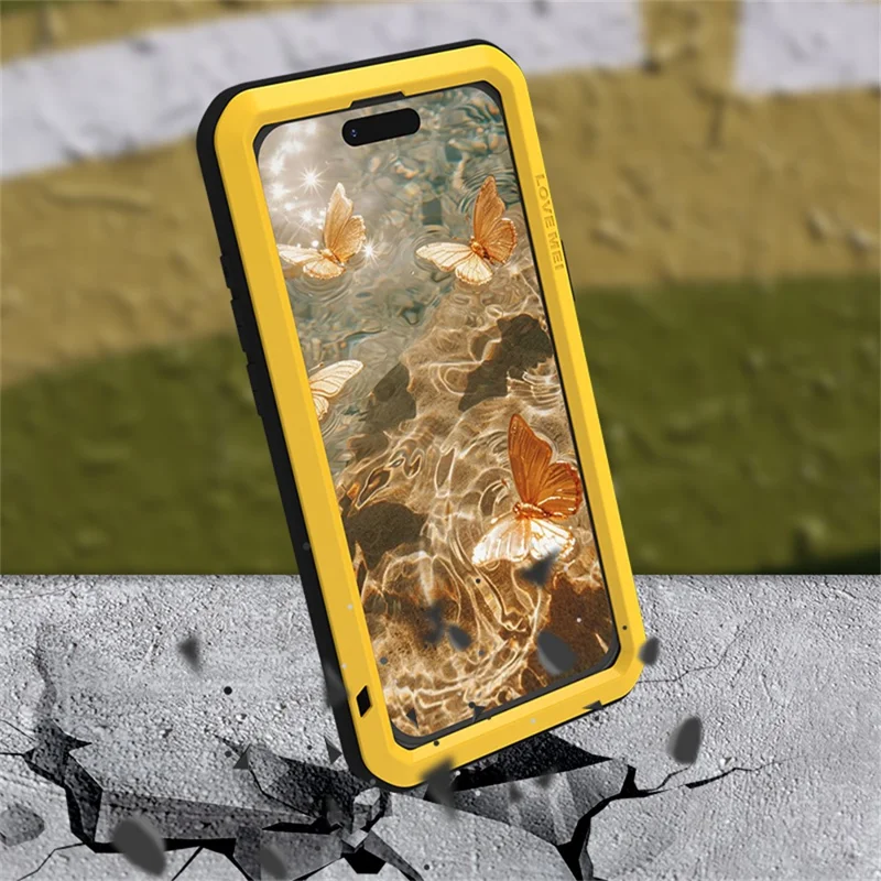 Чехол LOVE MEI для iPhone 17 Pro Max с закаленным стеклом для экрана, металлический + силиконовый чехол для телефона - Черный