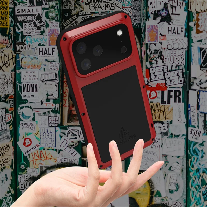 Чехол LOVE MEI для iPhone 17 Pro Max с закаленным стеклом для экрана, металлический + силиконовый чехол для телефона - Черный