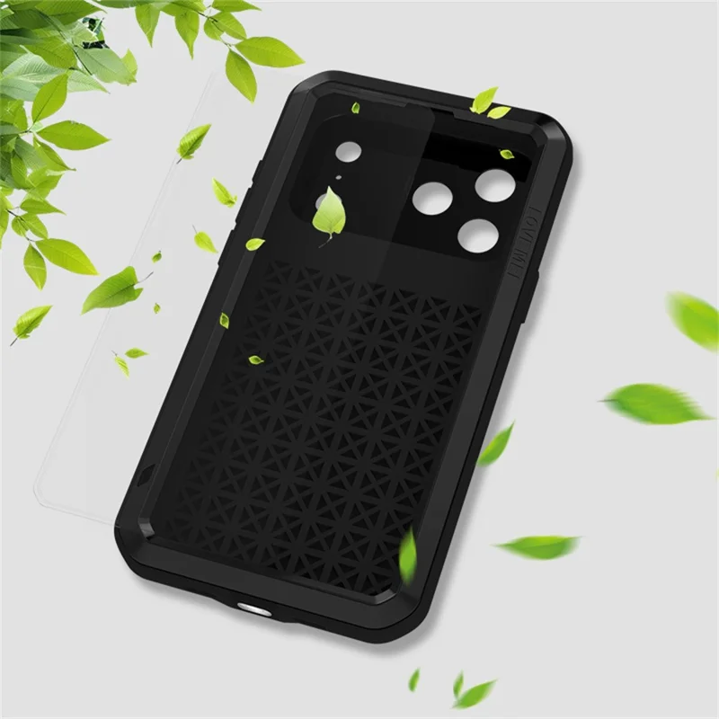 Чехол LOVE MEI для iPhone 17 Pro Max с закаленным стеклом для экрана, металлический + силиконовый чехол для телефона - Черный