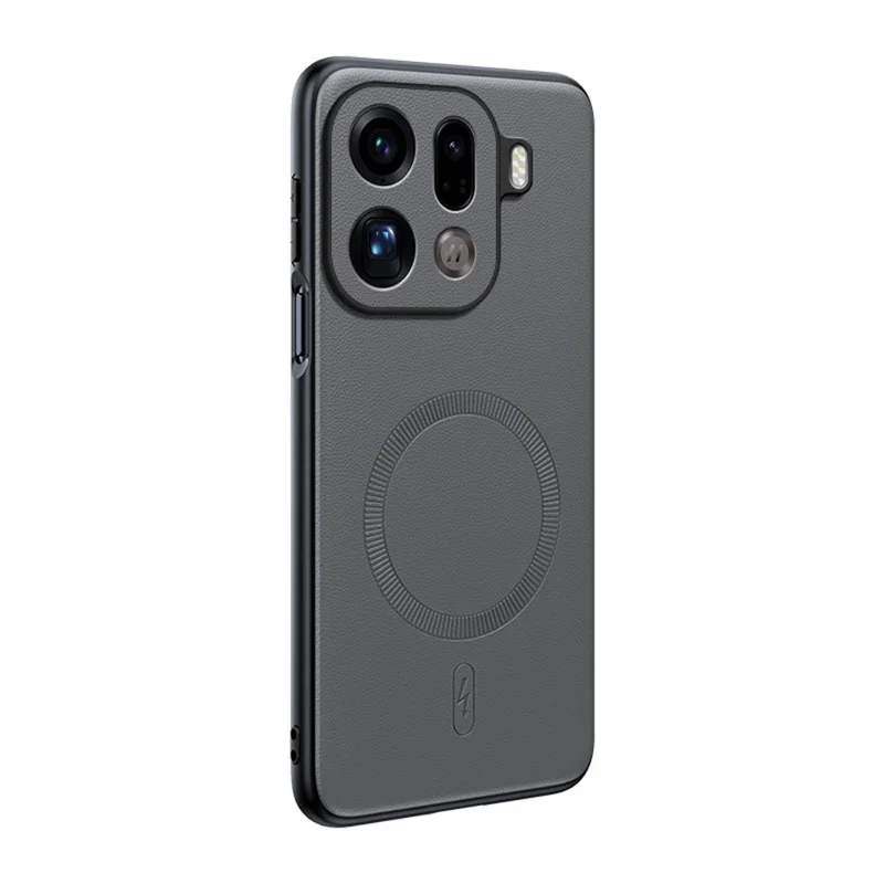 For Oppo Find X9 Pro 5G Magnetic Case Leather Coated TPU + PC Phone Cover - Grey