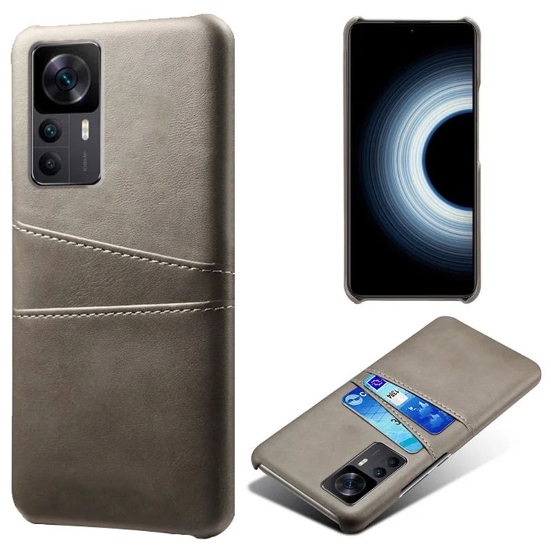For Xiaomi Redmi K50 Ultra 5G / 12T 5G / 12T Pro 5G Dual Card Slots Phone Case PU Leather Coated Hard PC Scratch Resistant Cover - Grey
