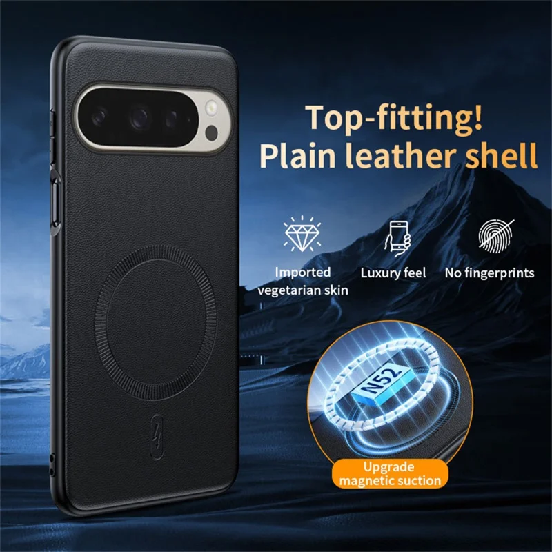 For Google Pixel 10 Pro XL Magnetic Case Leather Coated TPU + PC Phone Cover - Black