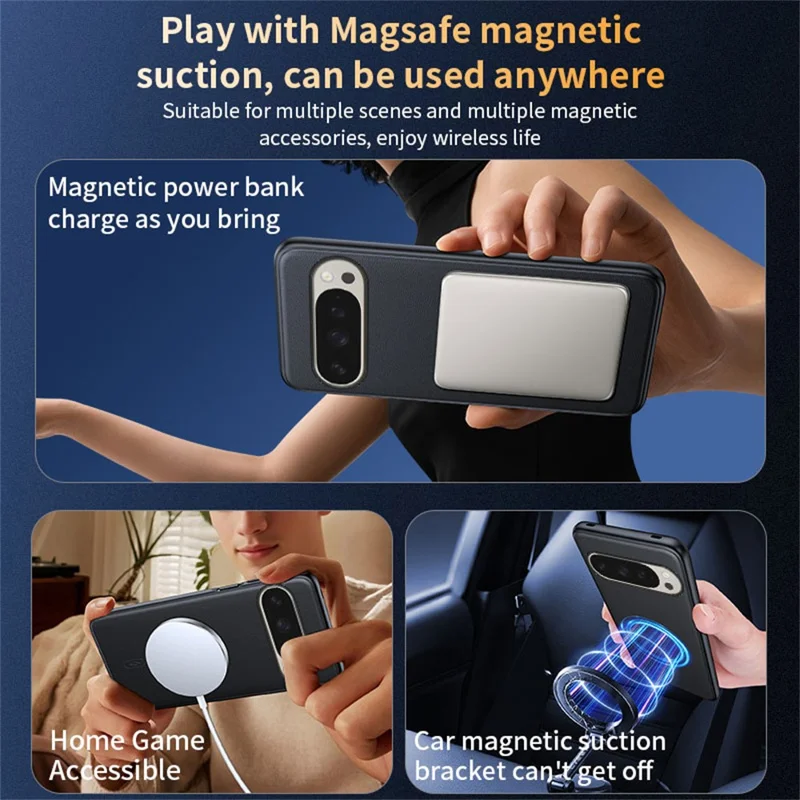 For Google Pixel 10 Pro XL Magnetic Case Leather Coated TPU + PC Phone Cover - Black