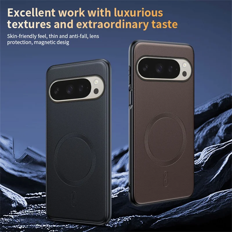 For Google Pixel 10 Pro XL Magnetic Case Leather Coated TPU + PC Phone Cover - Black