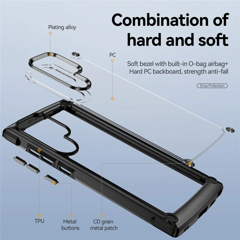 For Samsung Galaxy S23 Ultra PC + TPU Drop-proof Cover Electroplating Smartphone Protective Back Case - Black