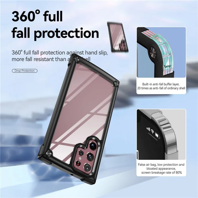For Samsung Galaxy S23 Ultra PC + TPU Drop-proof Cover Electroplating Smartphone Protective Back Case - Black