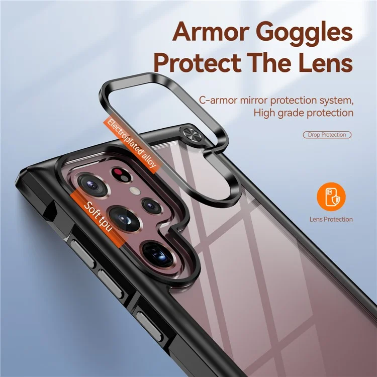 For Samsung Galaxy S23 Ultra PC + TPU Drop-proof Cover Electroplating Smartphone Protective Back Case - Black