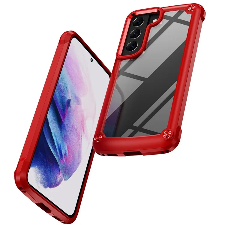 For Samsung Galaxy S23+ Metal Button Hard PC + TPU Drop-proof Cover Cellphone Anti-scratch Back Case - Red