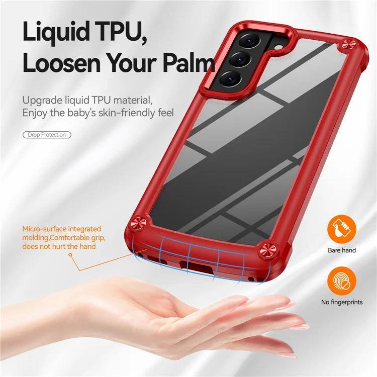 For Samsung Galaxy S23+ Metal Button Hard PC + TPU Drop-proof Cover Cellphone Anti-scratch Back Case - Red