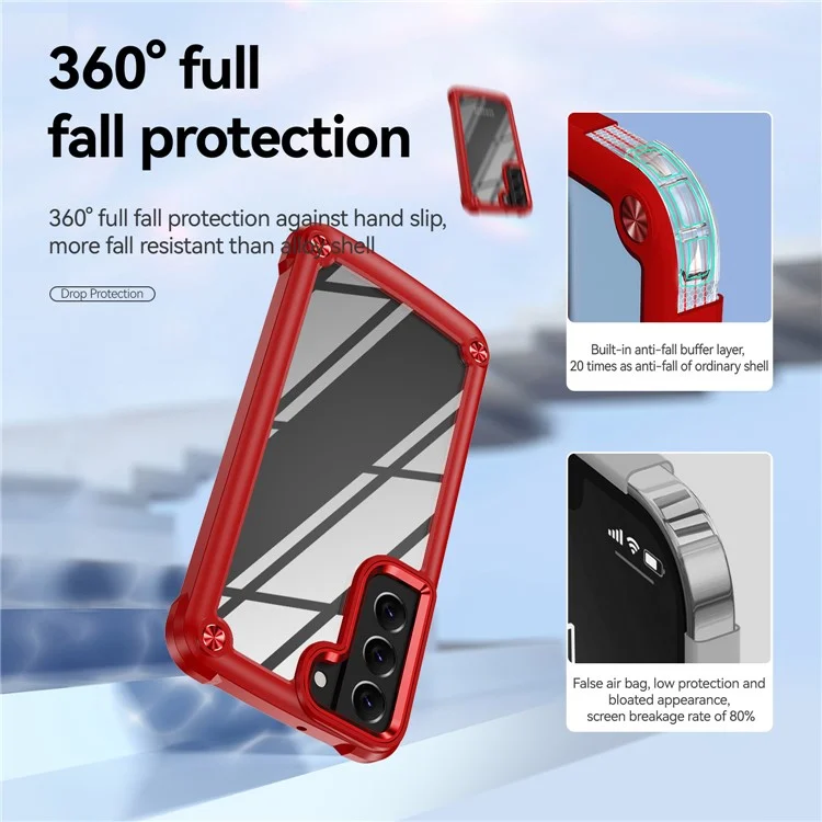For Samsung Galaxy S23+ Metal Button Hard PC + TPU Drop-proof Cover Cellphone Anti-scratch Back Case - Red
