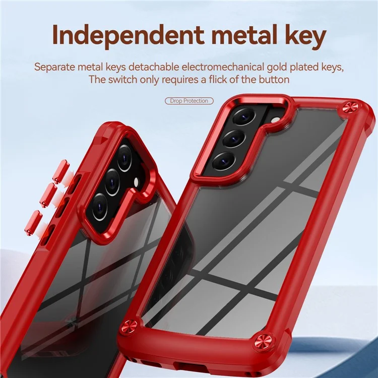 For Samsung Galaxy S23+ Metal Button Hard PC + TPU Drop-proof Cover Cellphone Anti-scratch Back Case - Red
