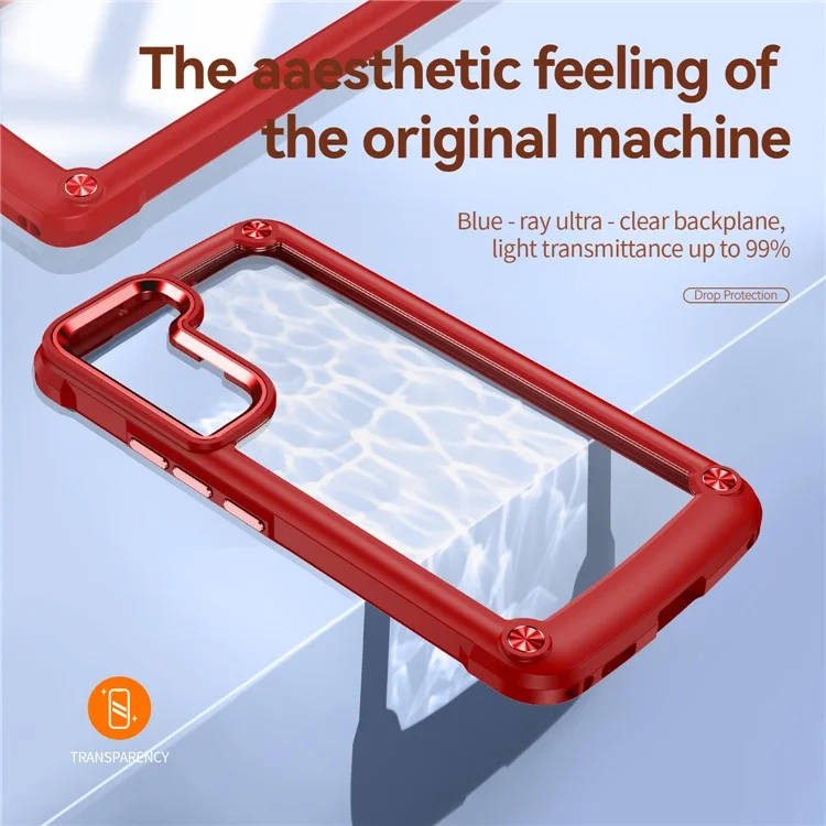 For Samsung Galaxy S23+ Metal Button Hard PC + TPU Drop-proof Cover Cellphone Anti-scratch Back Case - Red