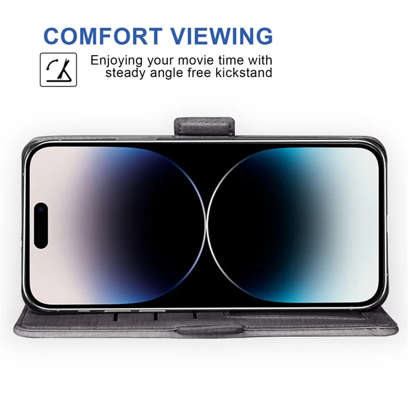 Für iPhone 16 Pro Max Hülle Jeansstoff-Textur PU-Leder Brieftasche Handyhülle mit drehbaren Kartenfächern - Grau