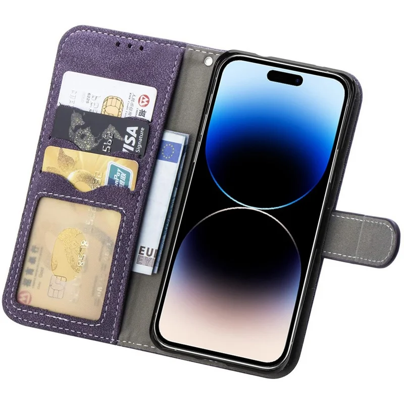 iPhone 15 Pro Max Hülle Retro PU-Leder Geldbörse Handyhülle mit rotierenden Kartenschlitzen - Lila