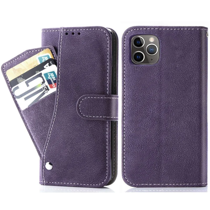 For iPhone 15 Pro Case Retro PU Leather Wallet Phone Cover with Rotating Card Slots Holder - Purple