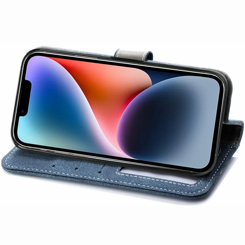 For iPhone 15 Case Retro PU Leather Wallet Phone Cover with Rotating Card Slots Holder - Blue