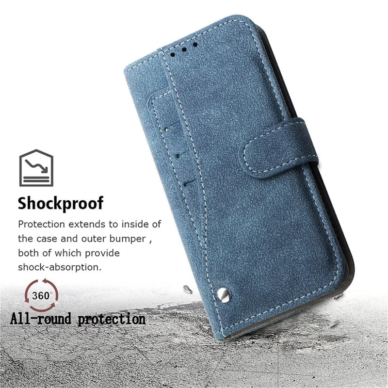 For iPhone 15 Case Retro PU Leather Wallet Phone Cover with Rotating Card Slots Holder - Blue