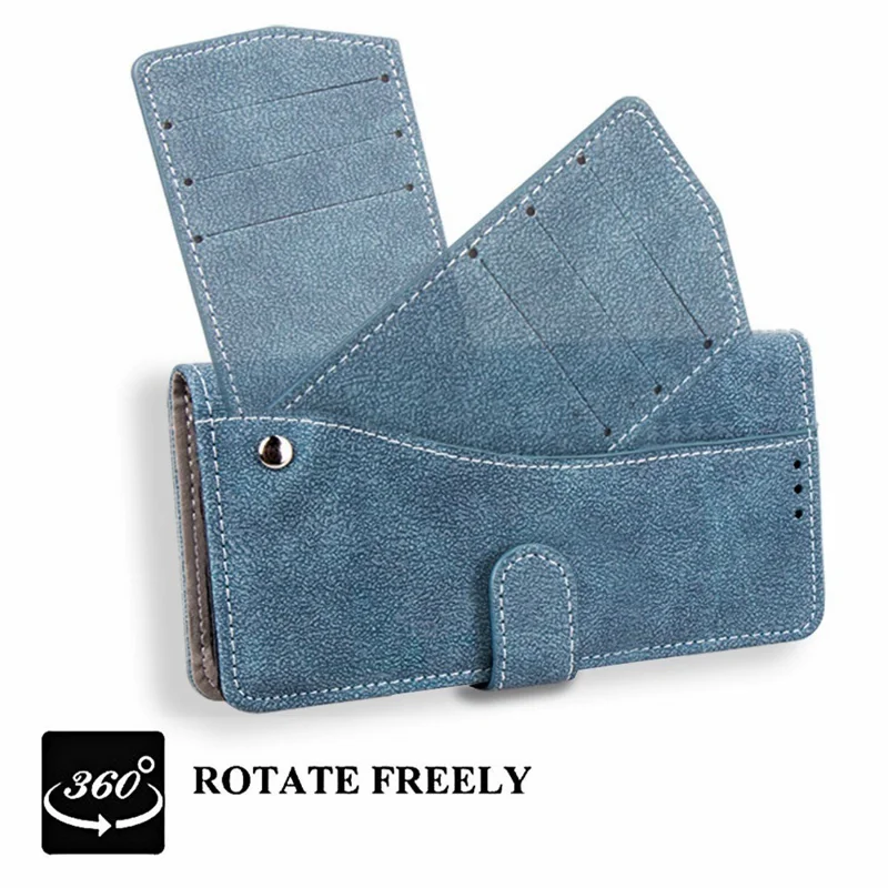 For iPhone 15 Case Retro PU Leather Wallet Phone Cover with Rotating Card Slots Holder - Blue