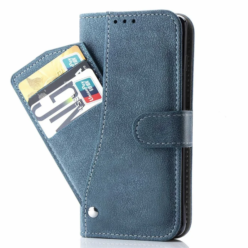 For iPhone 15 Case Retro PU Leather Wallet Phone Cover with Rotating Card Slots Holder - Blue