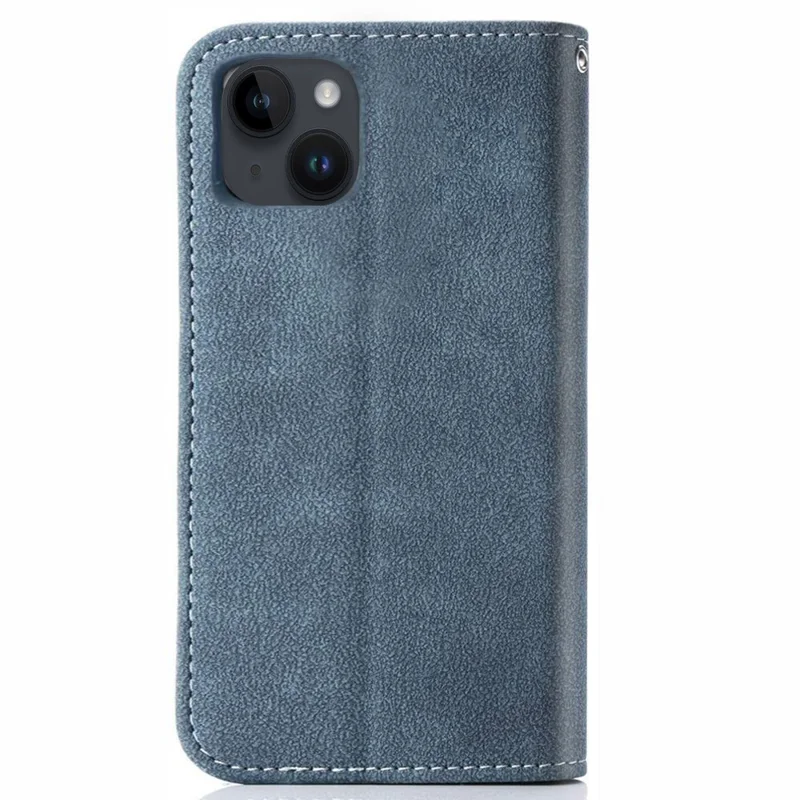 For iPhone 15 Case Retro PU Leather Wallet Phone Cover with Rotating Card Slots Holder - Blue
