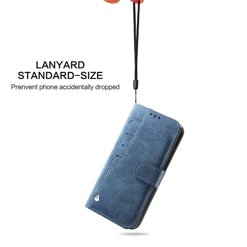 Für iPhone 15 Plus Hülle Retro PU-Leder-Geldbörse Handyhülle mit drehbaren Kartenschlitzen - Blau