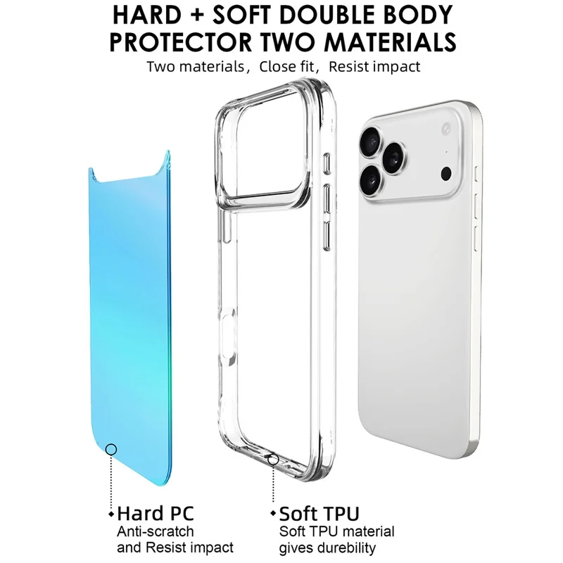 Groothandel voor iPhone 17 Pro hoesje Geëlokteerd TPU + PC-beschermhoes - Blauw