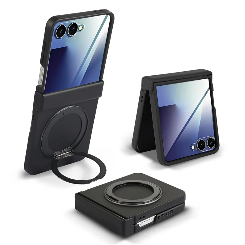 For Motorola Razr 50 Ultra 5G Magnetic Case Rotating Kickstand Electroplated PC Phone Cover - Black
