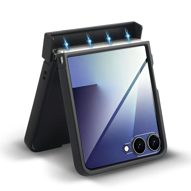 For Motorola Razr 50 5G Magnetic Case Rotating Kickstand Electroplated PC Phone Cover - Black