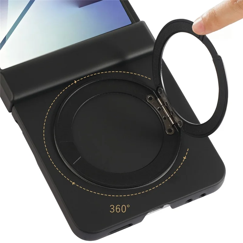 For Motorola Razr 50 5G Magnetic Case Rotating Kickstand Electroplated PC Phone Cover - Black