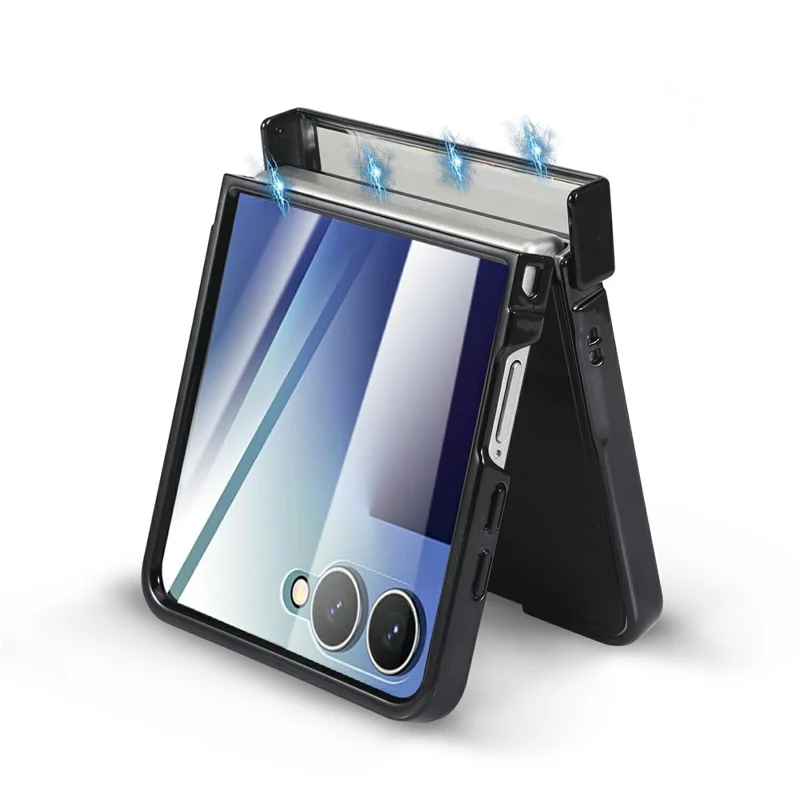 For Motorola Razr 50 5G Magnetisk Case Elektropladeret CD-åre PC-telefondæksel med Hærdet Glas Skærmfilm - Sort