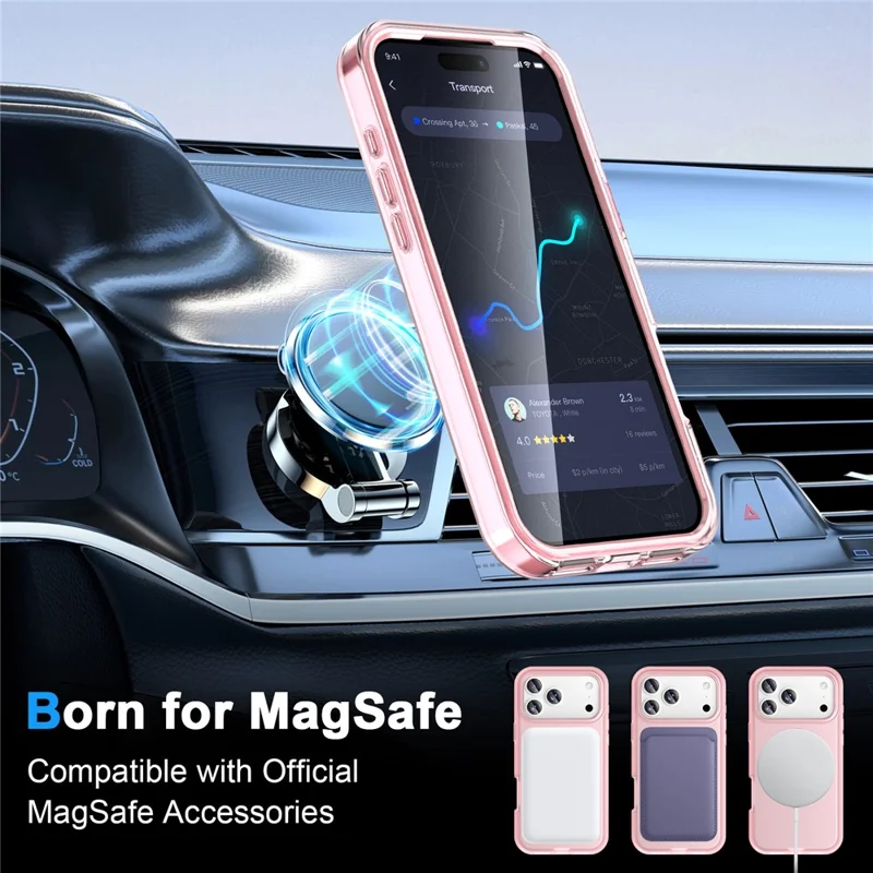 For iPhone 17 Pro Max Magnetic Case Kickstand Frosted TPU + PC Phone Cover with PET Screen Protector - Pink