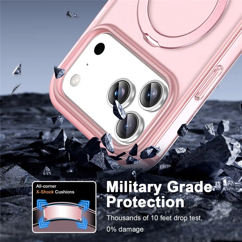 For iPhone 17 Pro Max Magnetic Case Kickstand Frosted TPU + PC Phone Cover with PET Screen Protector - Pink