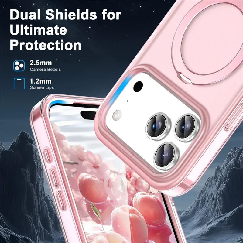 For iPhone 17 Pro Max Magnetic Case Kickstand Frosted TPU + PC Phone Cover with PET Screen Protector - Pink