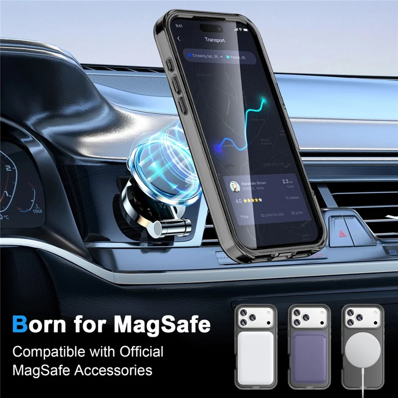 For iPhone 17 Pro Max Magnetic Case Kickstand Frosted TPU + PC Phone Cover with PET Screen Protector - Black