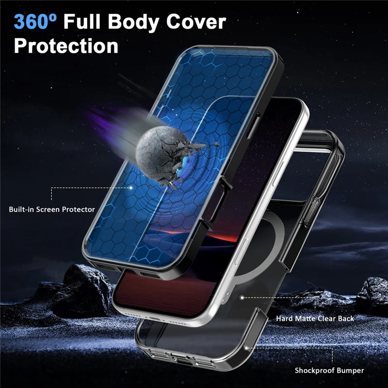 For iPhone 17 Pro Max Magnetic Case Kickstand Frosted TPU + PC Phone Cover with PET Screen Protector - Black