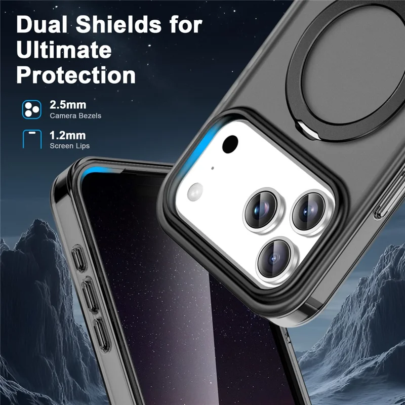 For iPhone 17 Pro Max Magnetic Case Kickstand Frosted TPU + PC Phone Cover with PET Screen Protector - Black