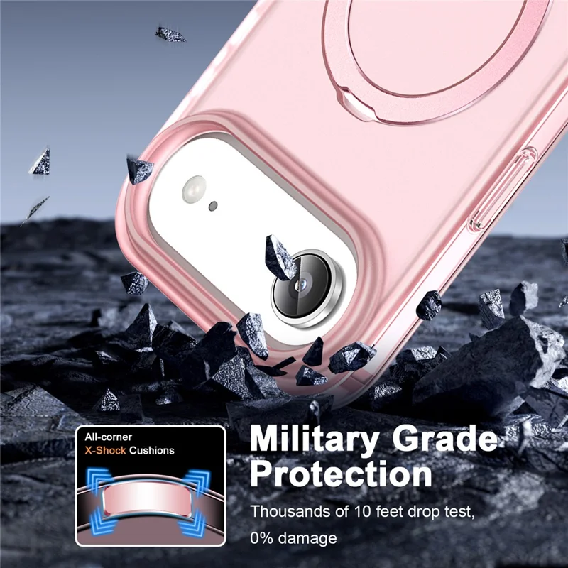 For iPhone Air Magnetic Case Kickstand Matt TPU + PC Telefonbeskyttelse med PET Skærmværn - Pink