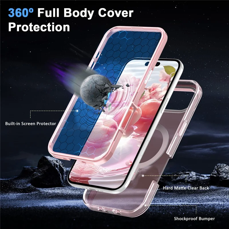 For iPhone Air Magnetic Case Kickstand Matt TPU + PC Telefonbeskyttelse med PET Skærmværn - Pink