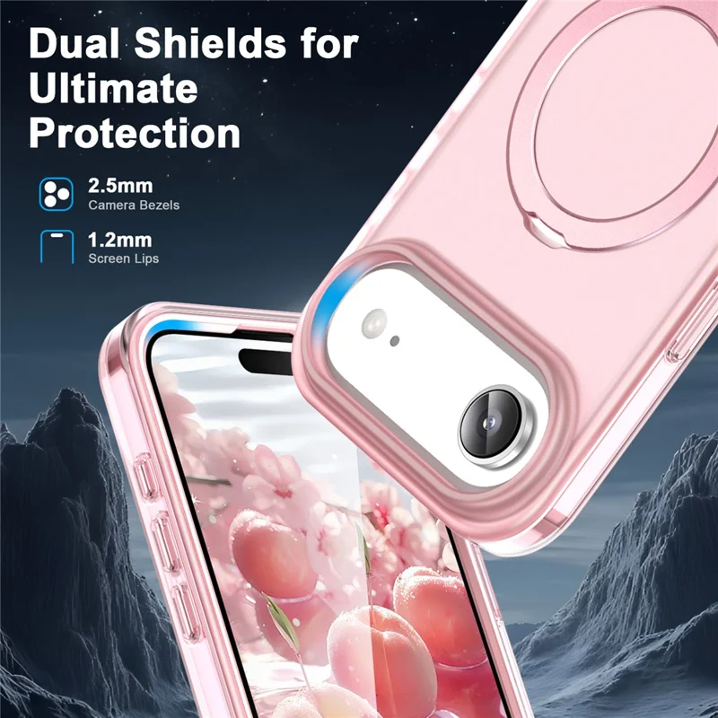 For iPhone Air Magnetic Case Kickstand Matt TPU + PC Telefonbeskyttelse med PET Skærmværn - Pink