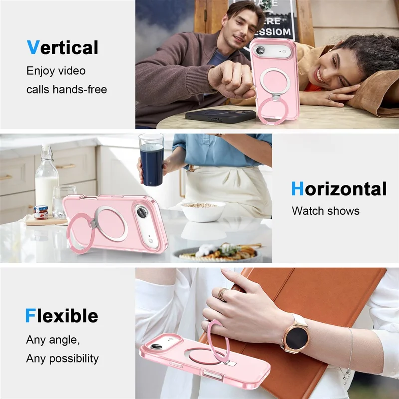 For iPhone Air Magnetic Case Kickstand Matt TPU + PC Telefonbeskyttelse med PET Skærmværn - Pink
