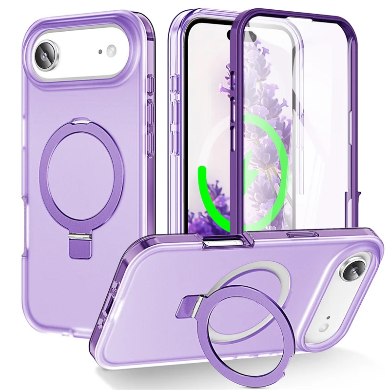 For iPhone Air Magnetic Case Kickstand Frosted TPU + PC Phone Cover with PET Screen Protector - Purple