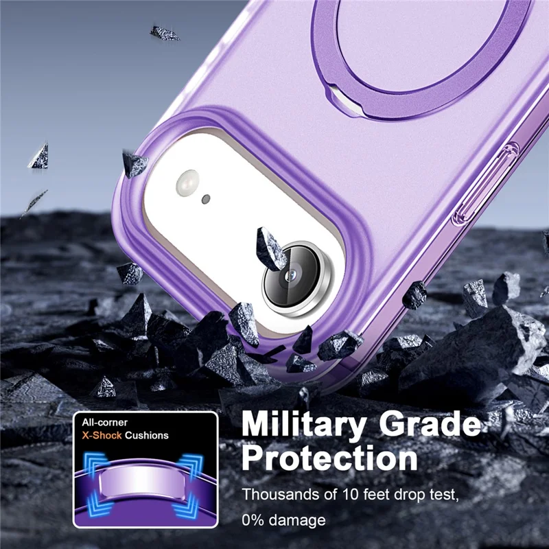 For iPhone Air Magnetic Case Kickstand Frosted TPU + PC Phone Cover with PET Screen Protector - Purple