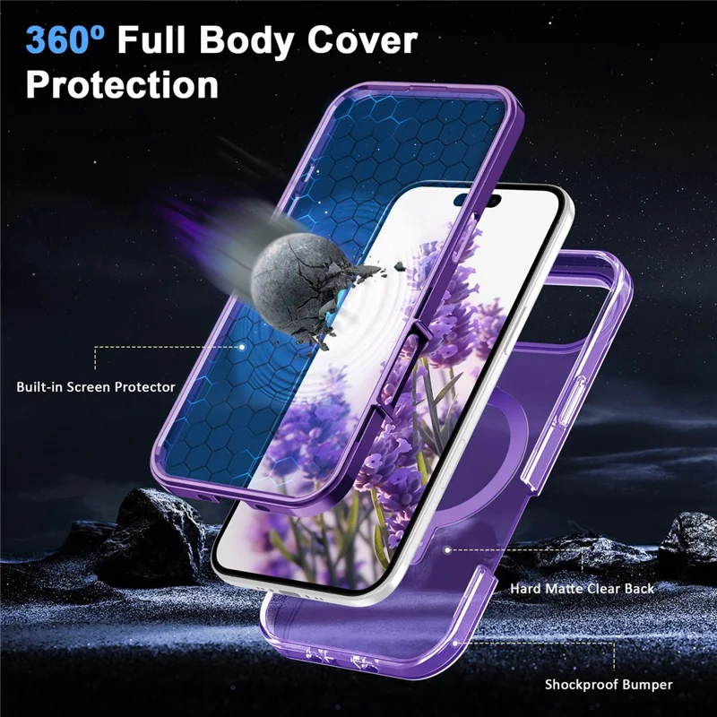 For iPhone Air Magnetic Case Kickstand Frosted TPU + PC Phone Cover with PET Screen Protector - Purple