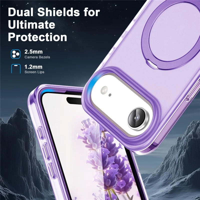 For iPhone Air Magnetic Case Kickstand Frosted TPU + PC Phone Cover with PET Screen Protector - Purple