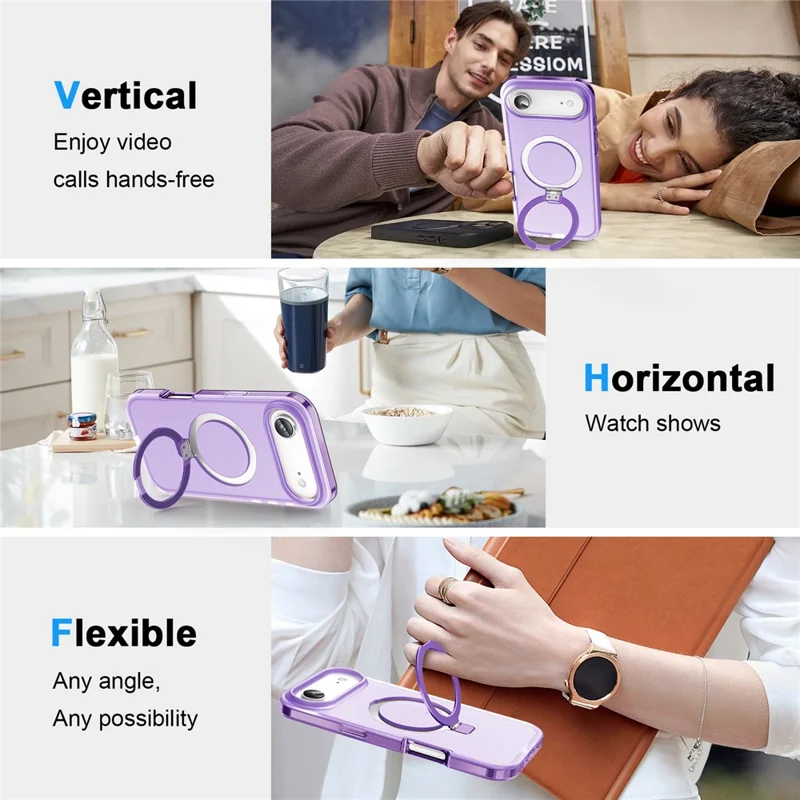 For iPhone Air Magnetic Case Kickstand Frosted TPU + PC Phone Cover with PET Screen Protector - Purple