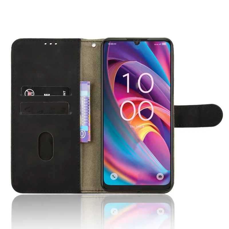 For TCL K33 5G Leather Case Skin Feel Anti Drop Wallet Flip Phone Cover - Black