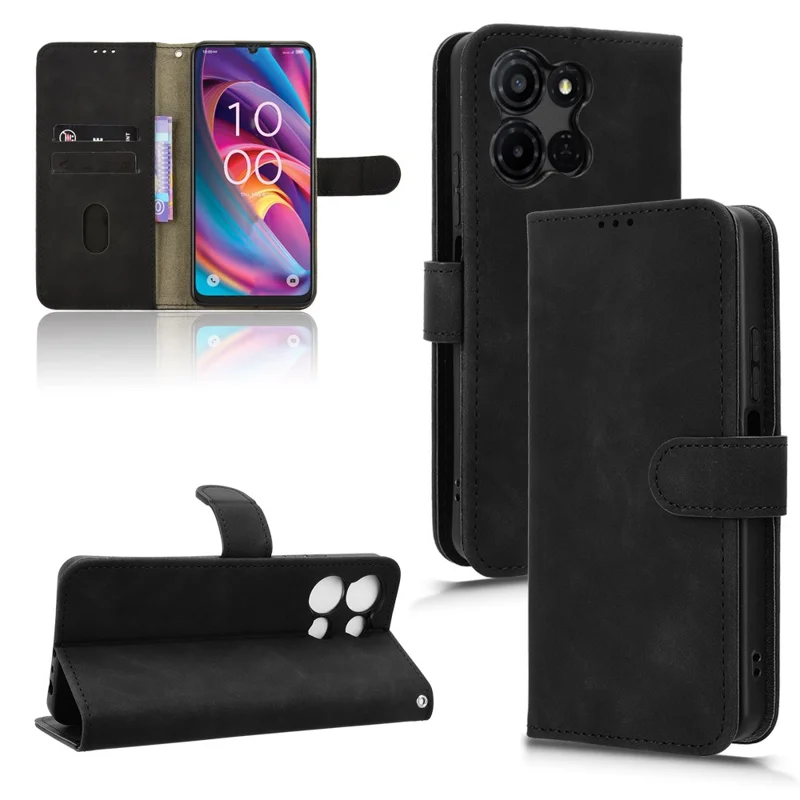 For TCL K33 5G Leather Case Skin Feel Anti Drop Wallet Flip Phone Cover - Black