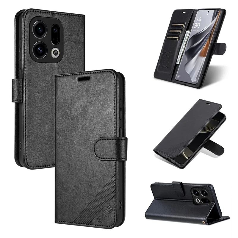 AZNS For Oppo Find X9 5G Case Anti-Scratch PU Leather Stand Wallet Phone Cover - Black
